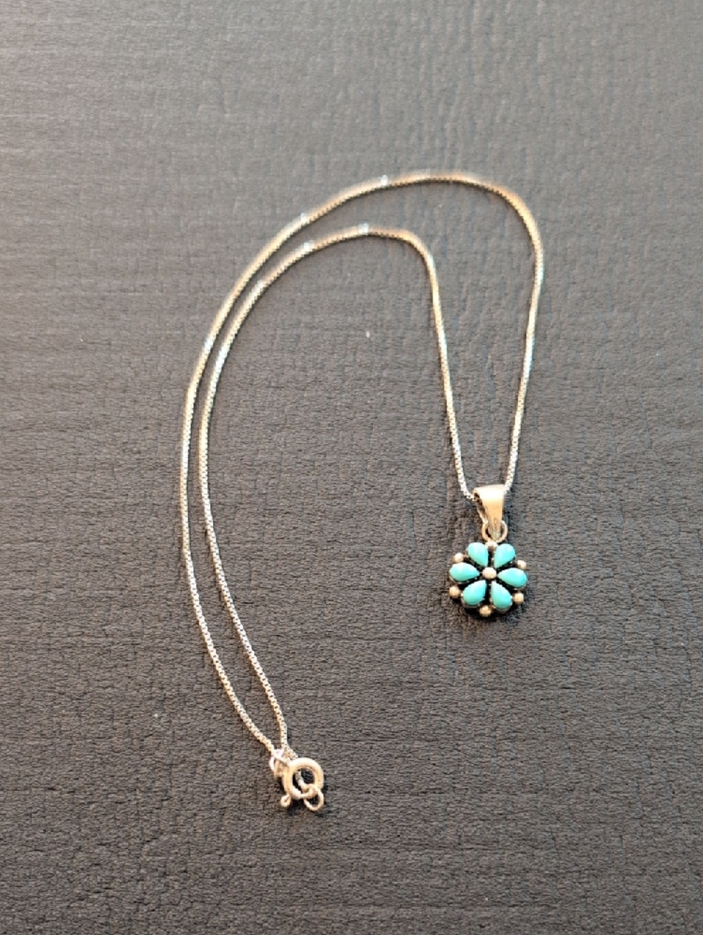 Sterling Silver Turquoise Flower Pendant Necklace - Blue - Picture 5 of 5